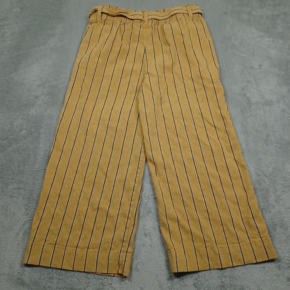 J Jill Pants Womens Medium Yellow Linen Wide Leg Belted Striped Stretch Preppy - Picture 5 of 9